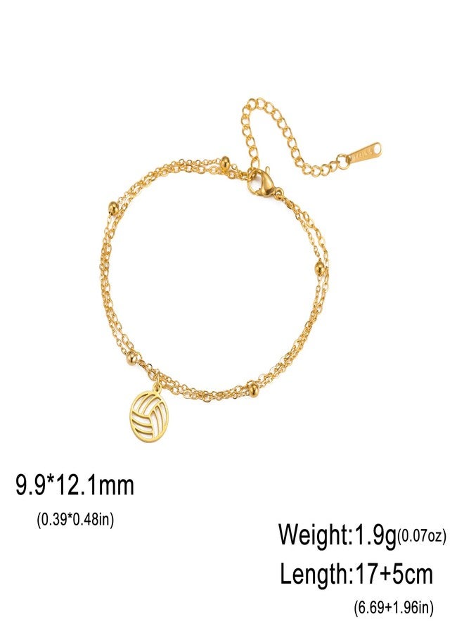 TEAMER Dainty Volleyball Pendant Bracelet Resizable Volleyball Double Chain Bracelet Trendy Sport Ball Jewelry For Team Athlete Coach Volleyball Lovers (Gold) - Image 5