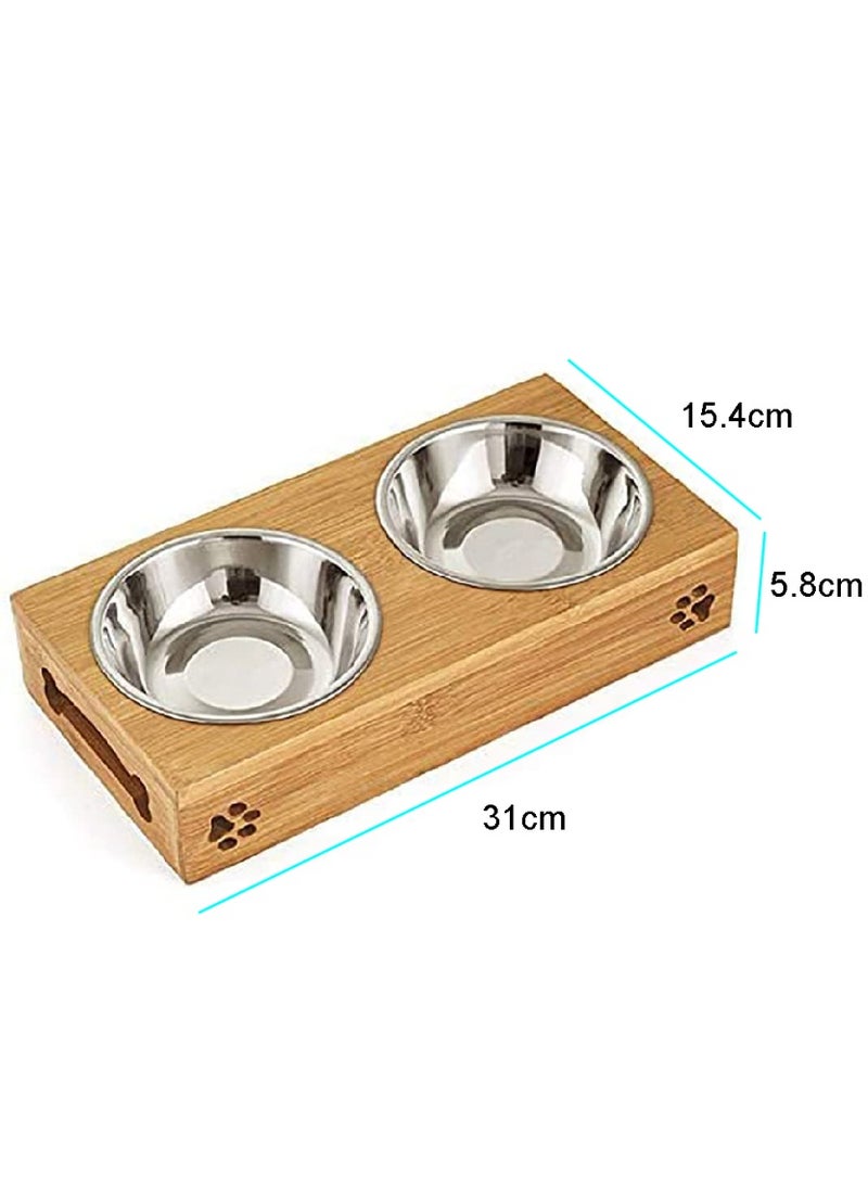 وعاء ماء وطعام للقطط والكلاب، وعاء مزدوج من الفولاذ المقاوم للصدأ للحيوانات الأليفة مع قاعدة من الخيزران، أوعية مرتفعة لتغذية الحيوانات الأليفة للطعام الجاف والرطب والماء في المنزل وفي الهواء الطلقRAISED PET BOWL REDUCES BLOATING AND NECK STRAIN IN PETS: Pets with arthritis, neck, or back problems find it a relief to eat from a raised feeder. Digestive health is dramatically improved when dogs and cats no longer have to strain unnaturally to eat from ground level. - Image 2