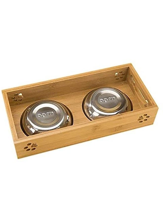 وعاء ماء وطعام للقطط والكلاب، وعاء مزدوج من الفولاذ المقاوم للصدأ للحيوانات الأليفة مع قاعدة من الخيزران، أوعية مرتفعة لتغذية الحيوانات الأليفة للطعام الجاف والرطب والماء في المنزل وفي الهواء الطلقRAISED PET BOWL REDUCES BLOATING AND NECK STRAIN IN PETS: Pets with arthritis, neck, or back problems find it a relief to eat from a raised feeder. Digestive health is dramatically improved when dogs and cats no longer have to strain unnaturally to eat from ground level. - Image 5