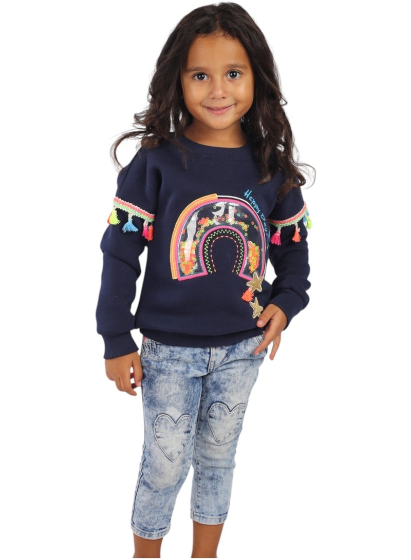 تشويس سويتشيرت شتوي بناتي Happy Days – ألوان زاهية وخامة ميلتون فائقة النعومة لراحة تدوم كود 512 - Image 3