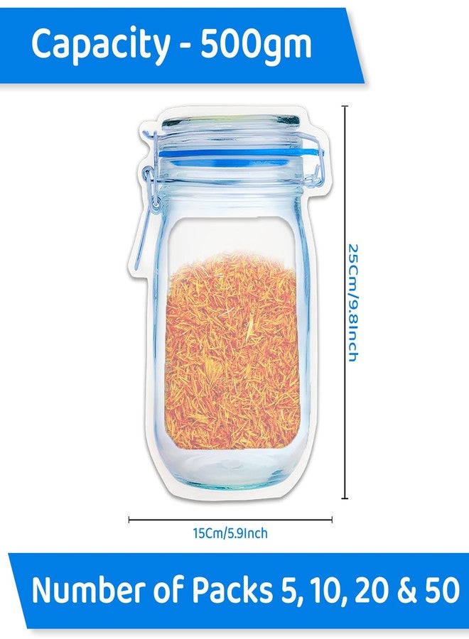 SKY FLEXI PACK 10pcs, 15cm x 25cm, Mason Jar Ziplock Bags For Fridge Storage, Bottle Shaped Airtight Zip Lock Plastic Pouch For Kitchen and Traveling, Reusable Leakproof Freezer Bag, Capacity 1000ml - Image 5