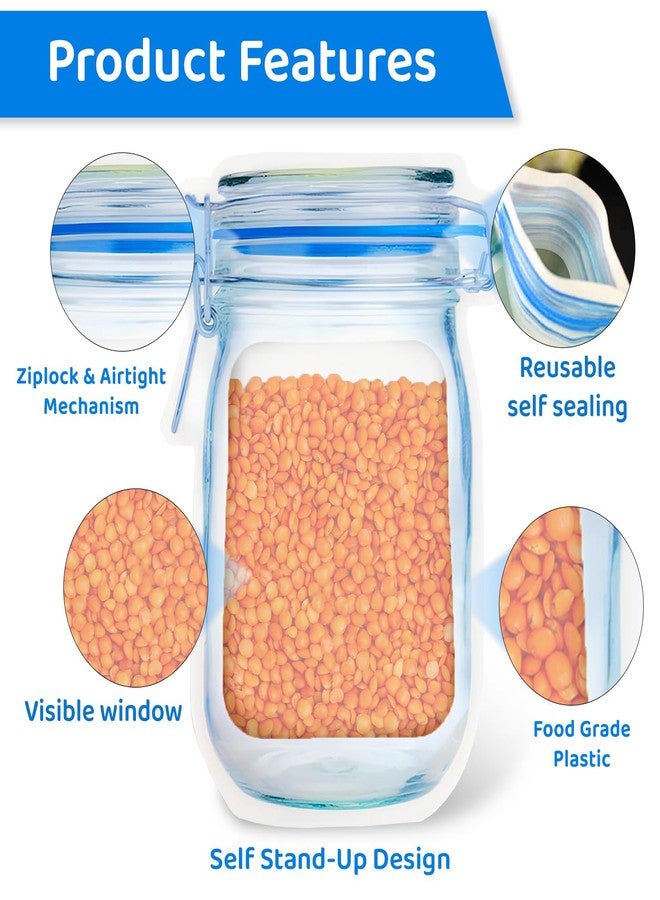 SKY FLEXI PACK 10pcs, 15cm x 25cm, Mason Jar Ziplock Bags For Fridge Storage, Bottle Shaped Airtight Zip Lock Plastic Pouch For Kitchen and Traveling, Reusable Leakproof Freezer Bag, Capacity 1000ml - Image 3