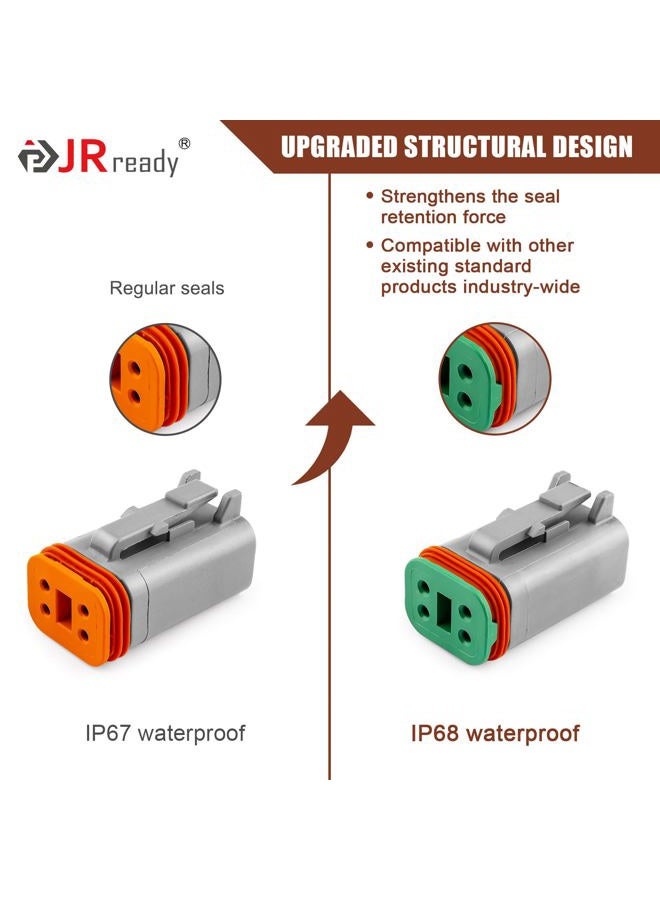 JRready طقم موصلات دويتش DT 2 دبوس DW1017، موصلات كهربائية رمادية مقاومة للماء IP68 مع 12 زوج بحجم 16 جهات مطبوعة 14-18 AWG، للسيارات والشاحنات والقوارب، 6 مجموعات - Image 3
