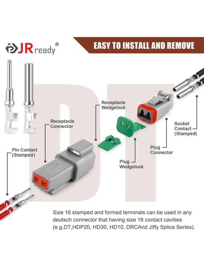 JRready طقم موصلات دويتش DT 2 دبوس DW1017، موصلات كهربائية رمادية مقاومة للماء IP68 مع 12 زوج بحجم 16 جهات مطبوعة 14-18 AWG، للسيارات والشاحنات والقوارب، 6 مجموعات - Image 5
