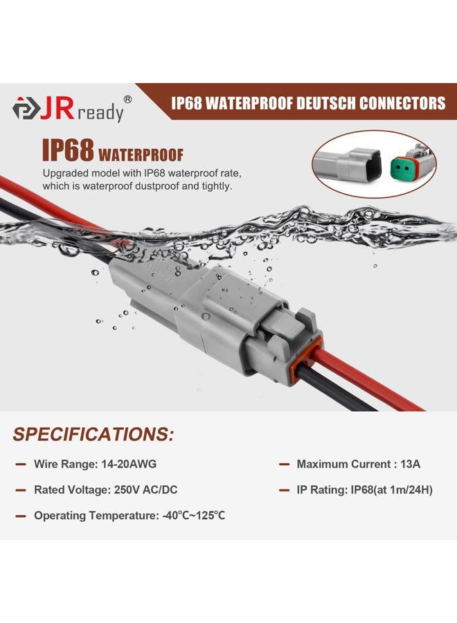 JRready طقم موصلات دويتش DT 2 دبوس DW1017، موصلات كهربائية رمادية مقاومة للماء IP68 مع 12 زوج بحجم 16 جهات مطبوعة 14-18 AWG، للسيارات والشاحنات والقوارب، 6 مجموعات - Image 4