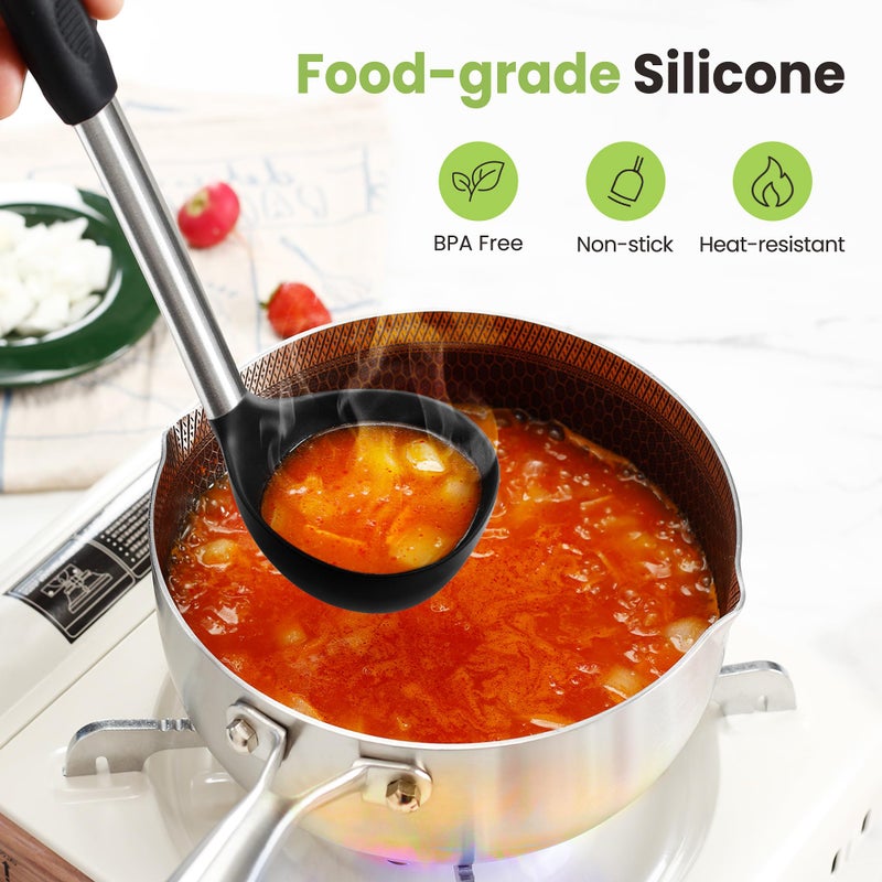 Fyvva Large Cooking Utensils Set, 35 Pcs Silicone Kitchen Utensils Set with Holder, Stainless Steel Handle Spatula Set, Heat Resistant Food Grade Silicone Kitchen Gadgets for Non-stick Cookware (Black) - Image 2