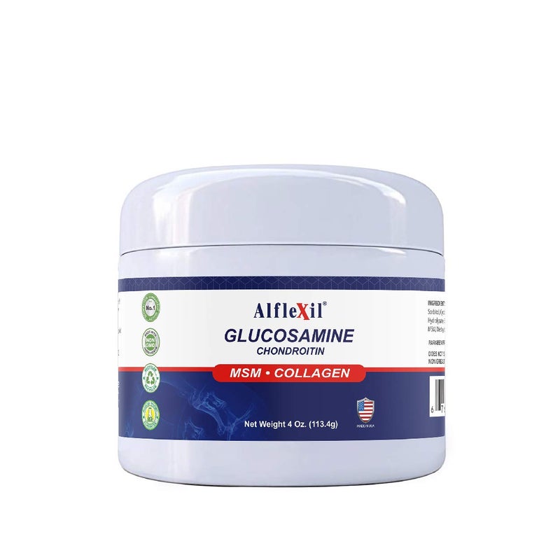 alfa vitamins ALFA VITAMINS Alflexil Glucosamine Plus Chondroitin Cream with MSM Collagen Supports Healthy Joints Joint Muscle Pain Relief Improves Mobility Fast Absorption and Moisturizes Skin 4 Oz