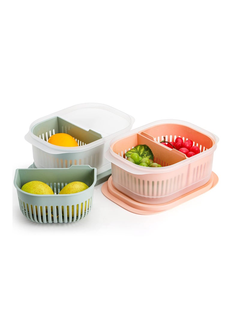 Excefore Produce Saver Containers For Fridge, Plastic Fruit Vegetable Storage Containers With Airtight Lid And Divided Colanders, Stackable Fridge Organizer Bins For Lettuce, Berry, Avocado, Set of 3 - Image 1