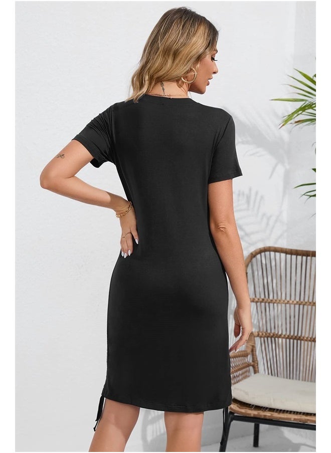Sosolism - 4 in 1 Women's Maternity Nursing T-Shirt Dress for Breastfeeding Solid Short Sleeve Top Black - Image 1