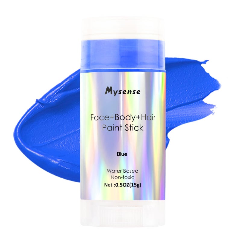 Mysense قلم طلاء الشعر والجسم الأزرق من ميسنس، لون شعر مؤقت قابل للغسل قائم على الماء، طلاء جسم غير سام للكبار والأطفال لمكياج هالوين، مهرج، أفاتار، سمورف، ميستيك، كوسبلاي، 0.5 أونصة - Image 1