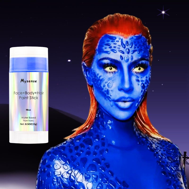 Mysense قلم طلاء الشعر والجسم الأزرق من ميسنس، لون شعر مؤقت قابل للغسل قائم على الماء، طلاء جسم غير سام للكبار والأطفال لمكياج هالوين، مهرج، أفاتار، سمورف، ميستيك، كوسبلاي، 0.5 أونصة - Image 2