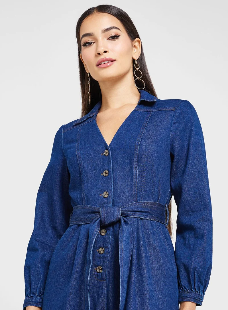 WHISTLES Belted Denim Jumpsuit