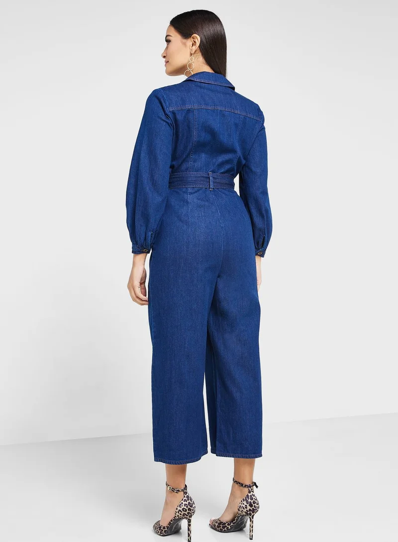 WHISTLES Belted Denim Jumpsuit