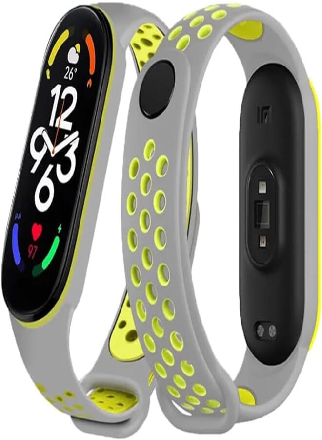 Next store Silicone Sport Strap Compatible with Mi Band 5 / Mi Band 6 Breathable Replacement Strap Compatible with Xiaomi Mi Band 5 6 Smart Watch, One Size (Grey/Green)