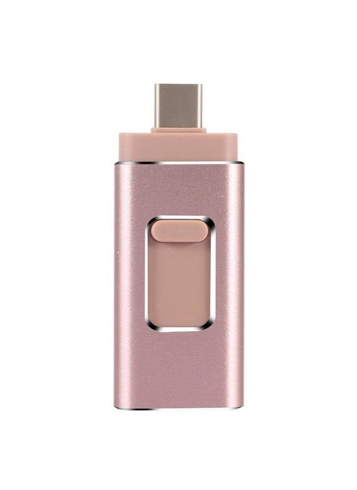 AROAQ 16GB USB Flash Drive, Shock Proof 3-in-1 External USB Flash Drive, Safe And Stable USB Memory Stick, Convenient And Fast Metal Body Flash Drive, Rose Gold (Type-C Interface + apple Head + USB)  - Image 1