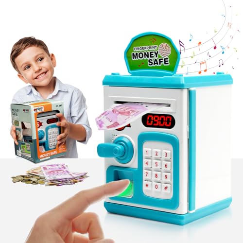 Gooyo GY-3011 Toy Money Bank with Fingerprint Sensor & Password Protection Feature | Money Safe Toy with Sound Effects | Money Saving Toy for Kids | Blue, Power Source : 3xAA Batteries (Not Included) - Image 1