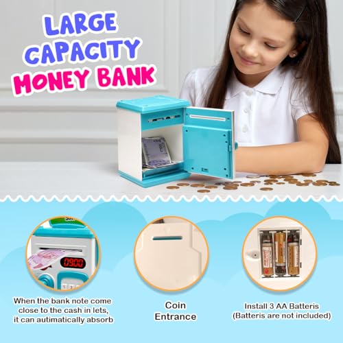 Gooyo GY-3011 Toy Money Bank with Fingerprint Sensor & Password Protection Feature | Money Safe Toy with Sound Effects | Money Saving Toy for Kids | Blue, Power Source : 3xAA Batteries (Not Included) - Image 5