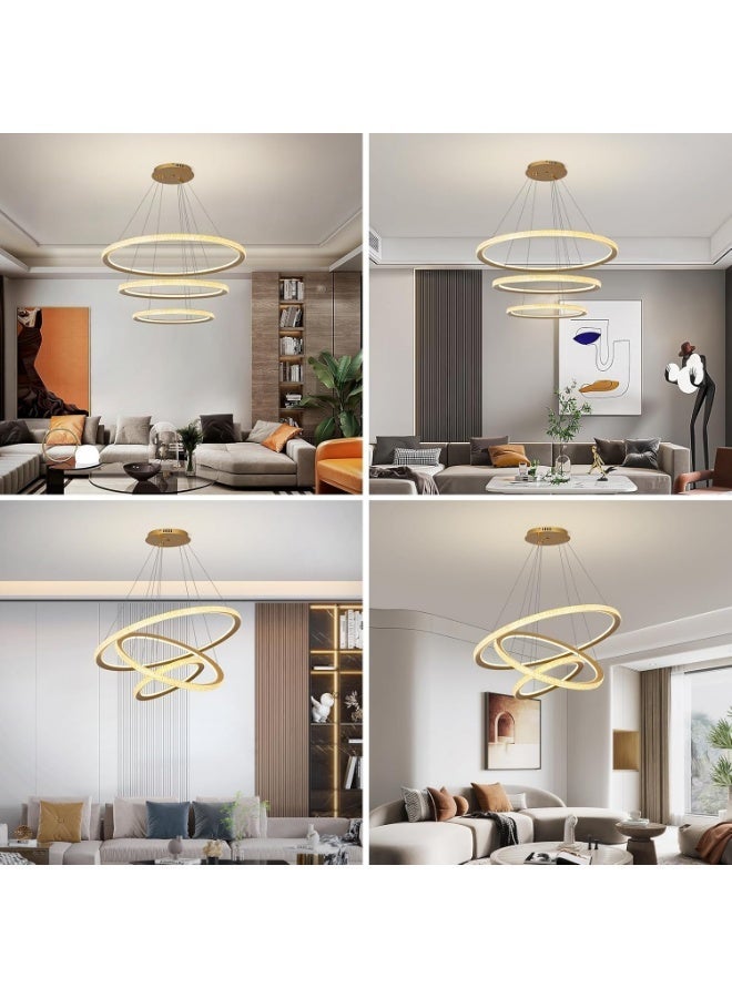 AFN Modern LED Ring Pendant Light with Multi Layer Hanging Design for Living Room Dining Area Staircase, Energy Efficient Decorative Ceiling Suspension Lighting Fixture - Image 3