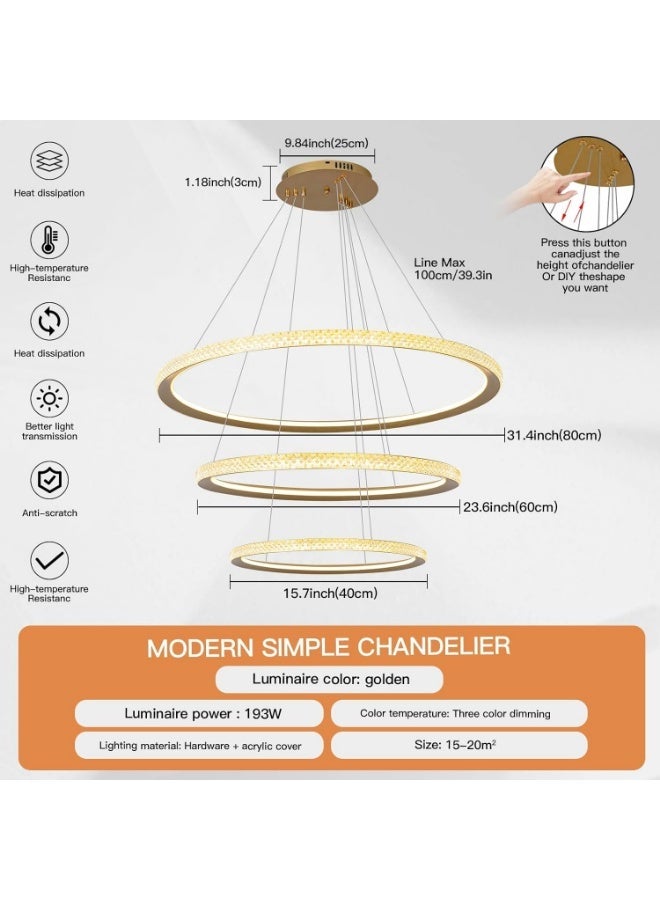 AFN Modern LED Ring Pendant Light with Multi Layer Hanging Design for Living Room Dining Area Staircase, Energy Efficient Decorative Ceiling Suspension Lighting Fixture - Image 4