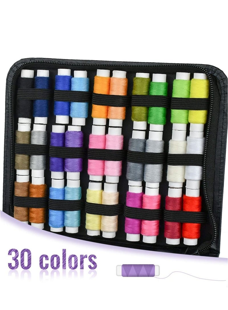 SYOSI طقم خياطة محمول 100 قطعة يتضمن 30 خيط ملون ومقص وإبر ومسطرة شريطية وملحقات أخرى للنساء والأمهات والمسافرين والبالغين والمبتدئين - Image 3