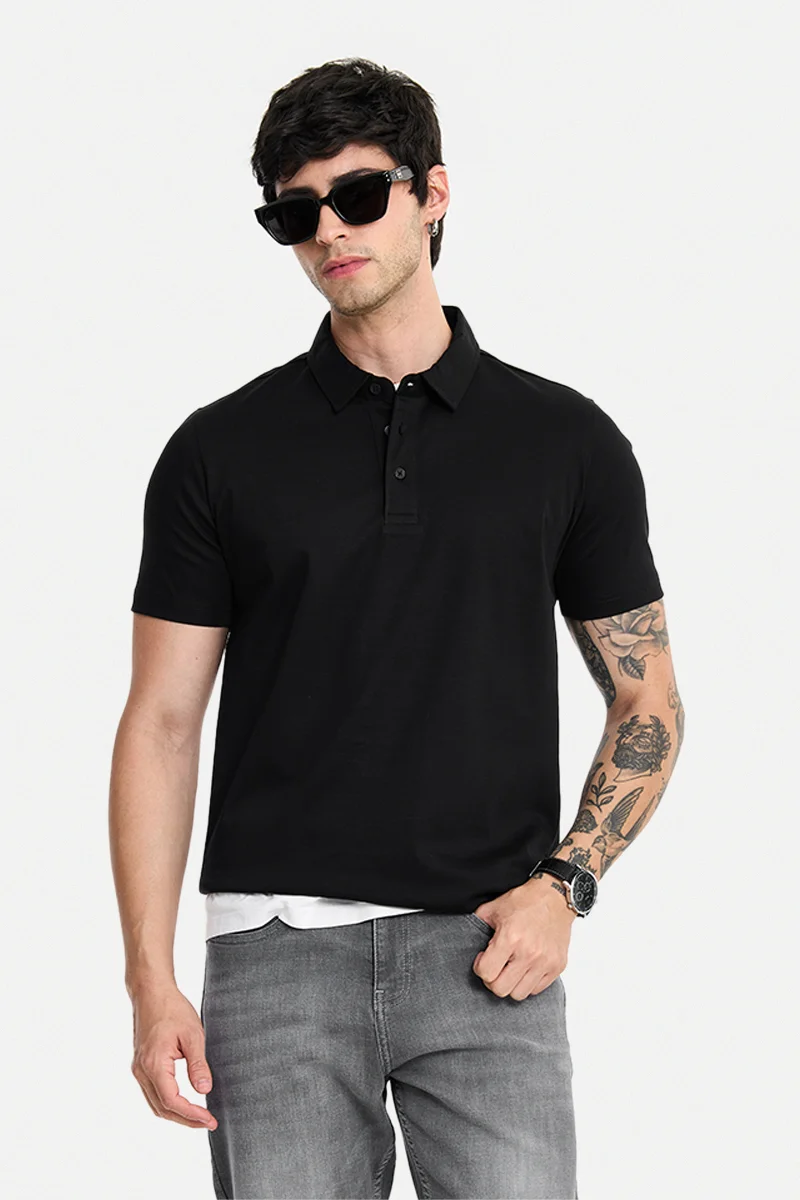 SNITCH Black Solid Half Sleeve Slim Fit Casual T-Shirt