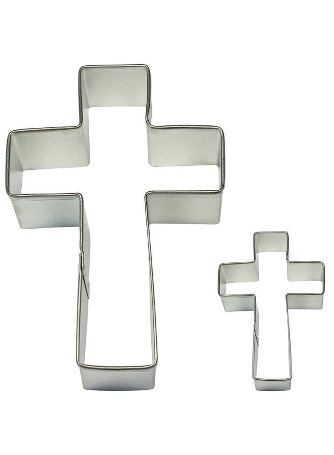 PME Cross Cookie and Cake Cutters,Silver, Set of 2 Small and Large Sizes - Image 1