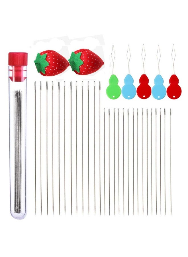 Gooday 40 قطعة إبر خرز، إبر خرز دقيقة جداً، إبر تطريز طويلة مستقيمة، إبر خياطة خيط خرز لصنع الأساور والمجوهرات مع أدوات خياطة ووسادة دبابيس - Image 1