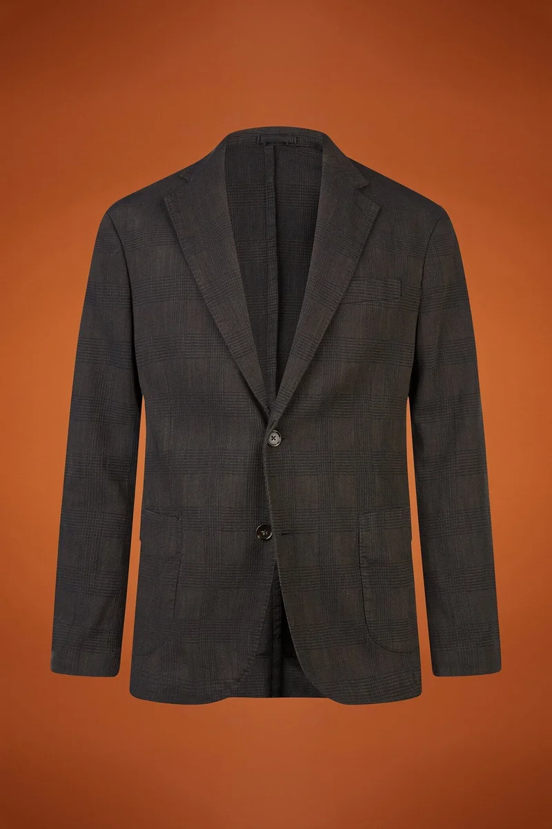 Doppelganger Men's unlined single-breasted blazer with patch pockets Prince of Wales design regular fit - Green