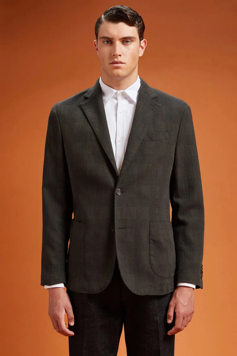 Men's unlined single-breasted blazer with patch pockets Prince of Wales design regular fit - Green
