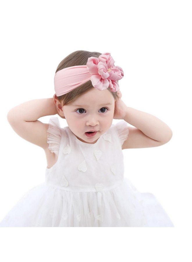 Fmeida Baby Girls Nylon Headband and Bow Big Flower Headbands Fashion Pink Hair Accessories for Newborns Infants - Image 1
