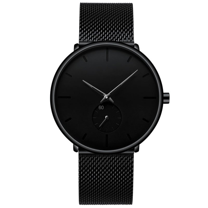 FIZILI Mens Watches Ultra-thin Minimalist Waterproof-Fashion Wrist Watch for Men Unisex Dress with Stainless Steel Mesh Band-Black Hands - Image 1
