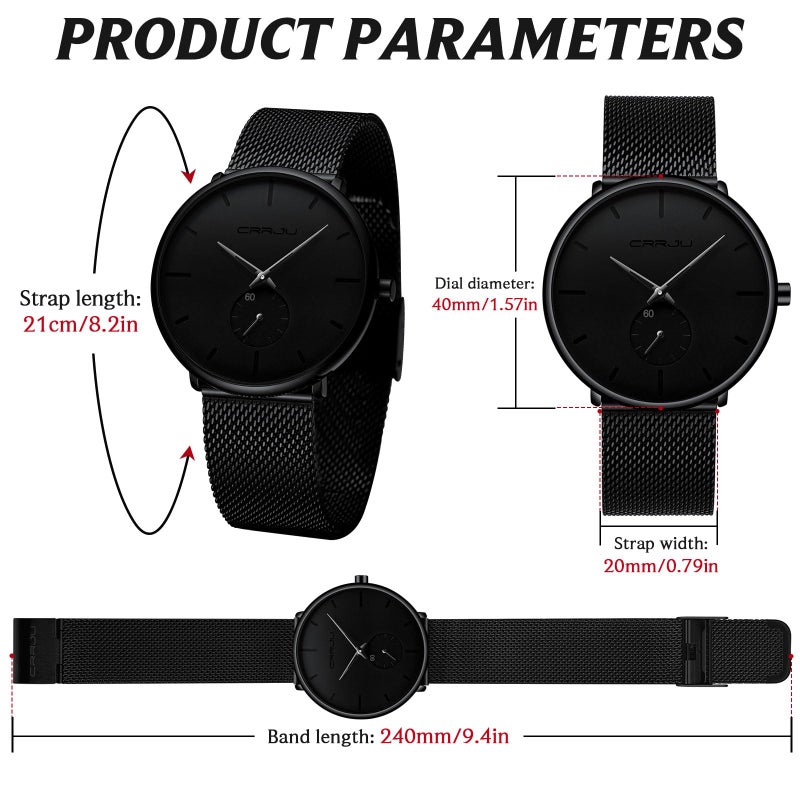 FIZILI Mens Watches Ultra-thin Minimalist Waterproof-Fashion Wrist Watch for Men Unisex Dress with Stainless Steel Mesh Band-Black Hands - Image 5
