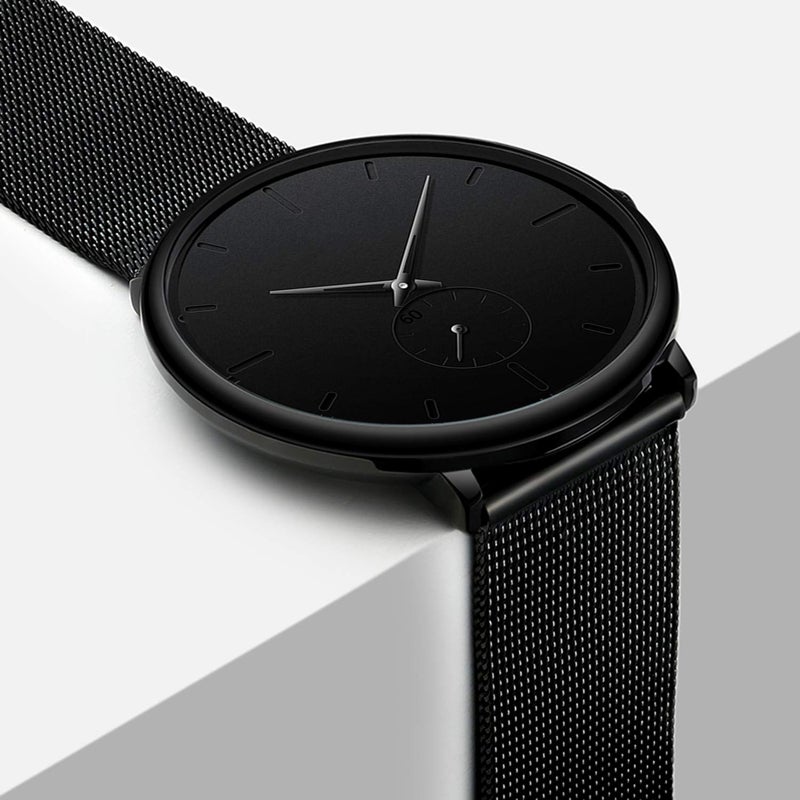 FIZILI Mens Watches Ultra-thin Minimalist Waterproof-Fashion Wrist Watch for Men Unisex Dress with Stainless Steel Mesh Band-Black Hands - Image 3