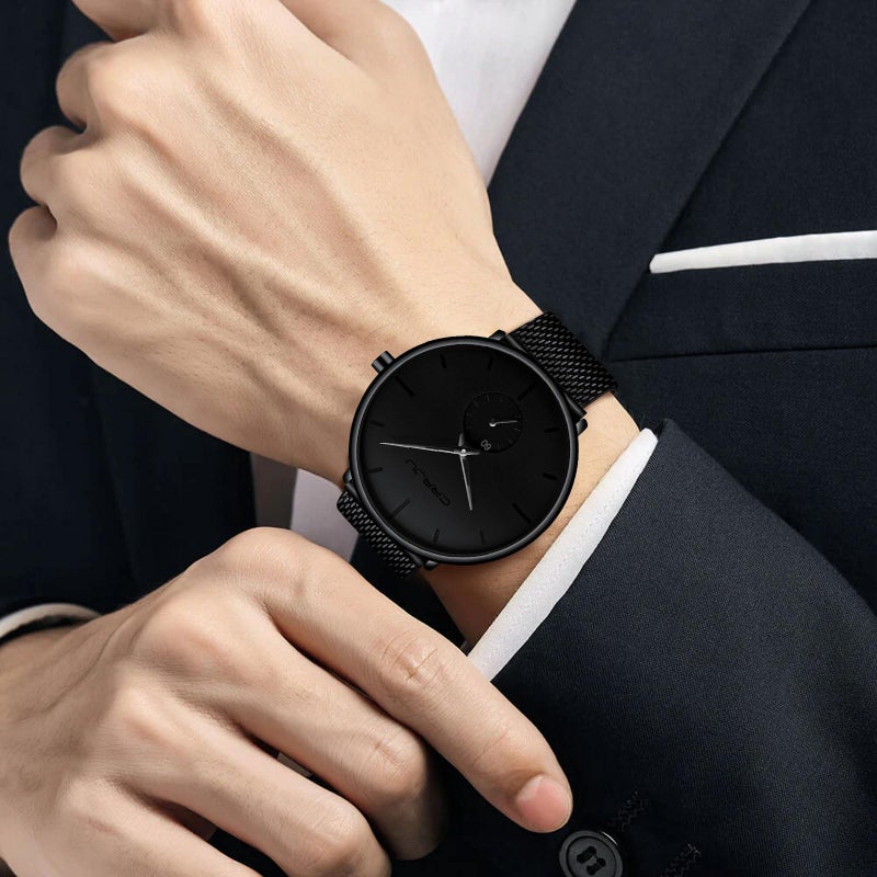 FIZILI Mens Watches Ultra-thin Minimalist Waterproof-Fashion Wrist Watch for Men Unisex Dress with Stainless Steel Mesh Band-Black Hands - Image 4