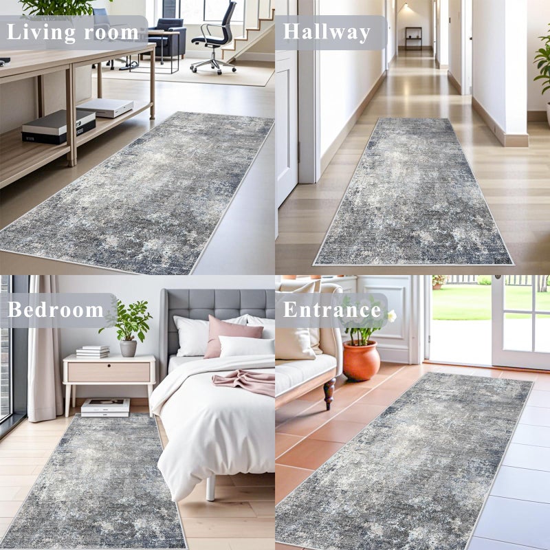 BYYVOO 3x6 Washable Kitchen Runner Rug - Non Slip Stain Resistant Low-Pile Thin Wide Carpet Runners for Entryway Hallway Bathroom Bedside,Modern Neutral Abstract(Blue Grey,3x6) - Image 3