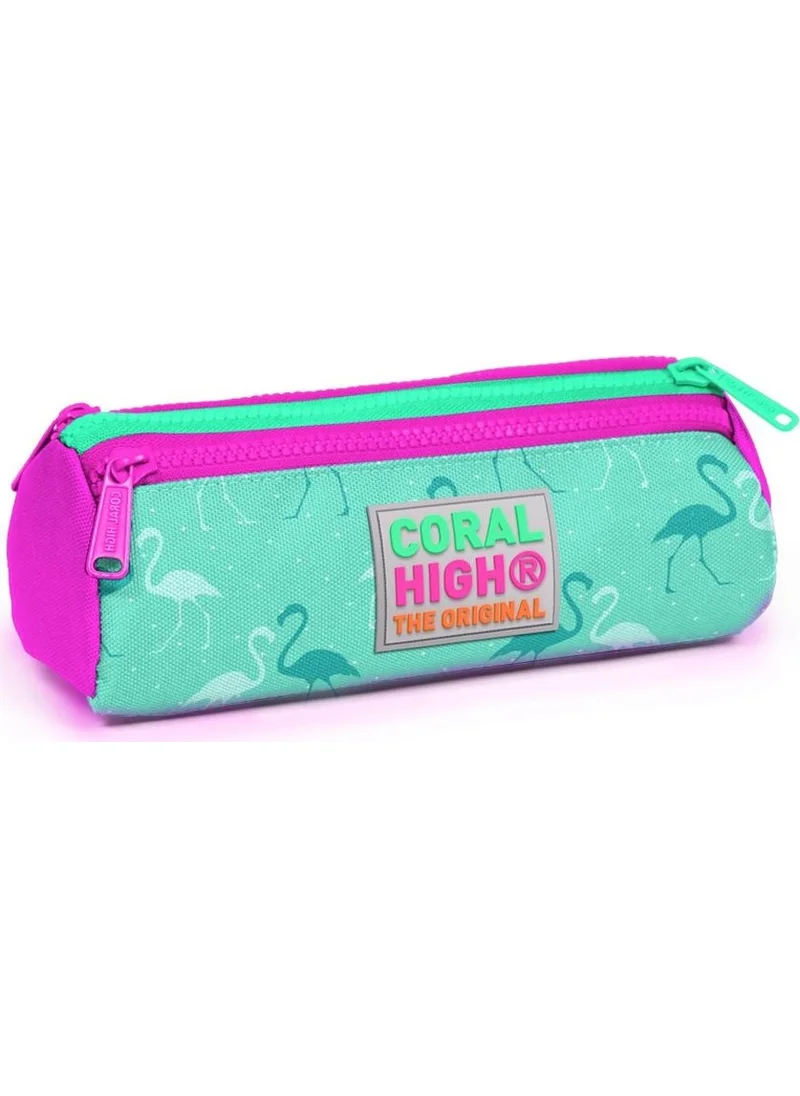 CORAL HIGH Kids Water Green Flamingo Patterned Three Compartment Pencil Bag 22315