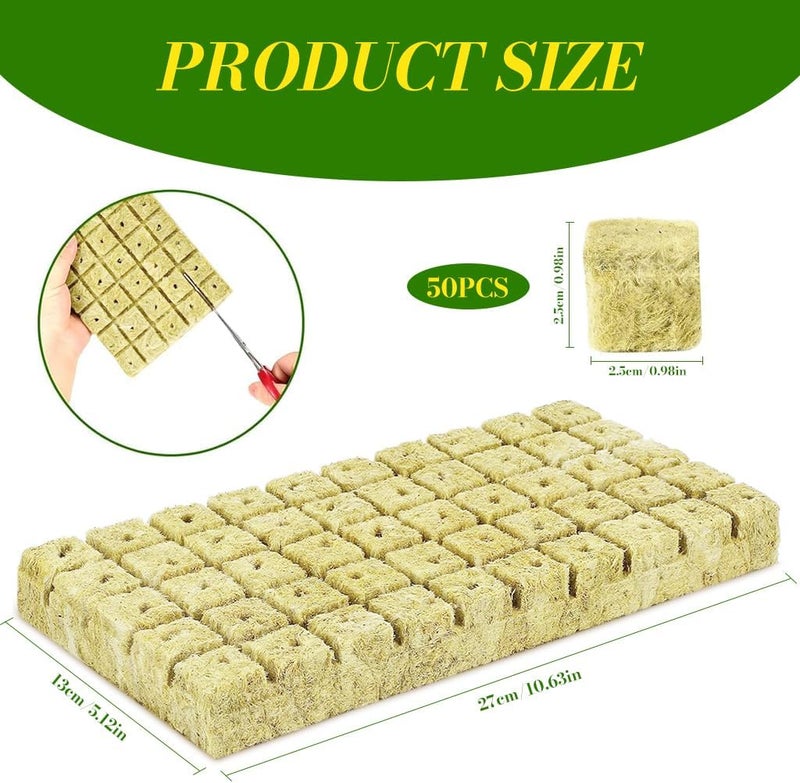 HASTHIP® 50Pcs Rockwool Seed Starter Cubes 1 Inch Hydroponic Growing Plugs, High-Density Stonewool Blocks for Germination & Cloning, Soil-Free Starter Kit for Vegetables, Herbs, Indoor - Image 2