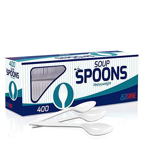 400 pack Extra Heavyweight Disposable White Plastic Soup Spoons Heavy Duty White CutleryUtensils Parties Dinners Catering Services Family Gatherings
