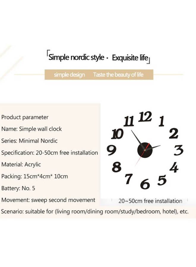 NIBEMINENT DIY Acrylic Wall Clock Sticker Black 15x10x4cm - Image 4