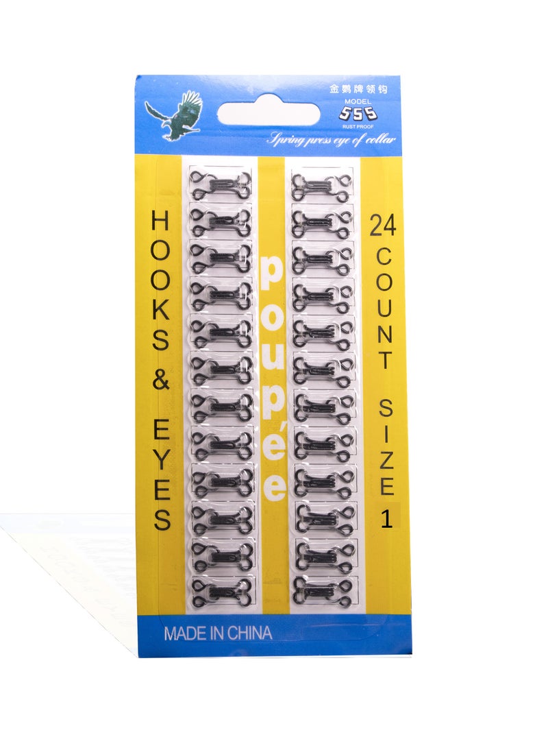 No.1, 24 Pieces, Black Color, Double Seam Hook Eye Buckle, Suitable For Clothes, Pants, Skirts, DIY Crafts, Multi-purpose Collar Buckle - Image 2