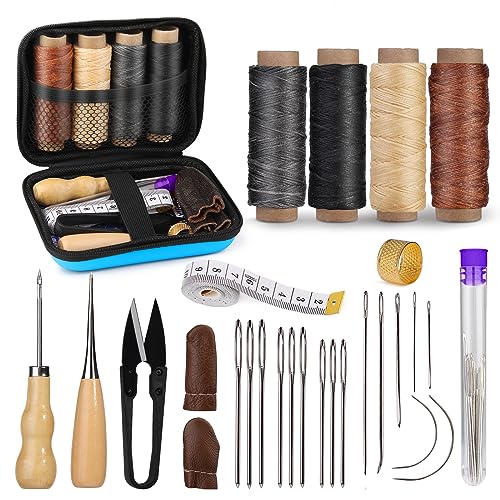 MORFEN Leather Sewing Kit, Leather Stitching Kit with Sewing Awl, Needles, Waxed Thread, Upholstery Repair Kit, Heavy Duty Sewing Tools for Hand Stitching Car Seats, Sofa, Carpets, Shoes, DIY Craft - Image 1