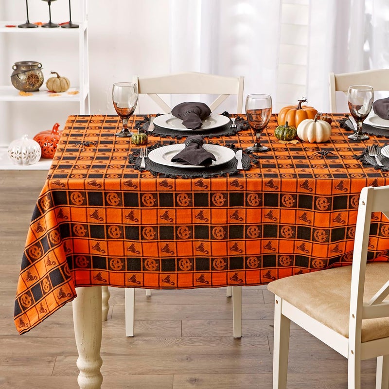 DII DII Halloween Party Tabletop Decor Reusable  Machine Washable Cotton Fabric Tablecloth 60x84 Orange  Black Buffalo Check - Image 4