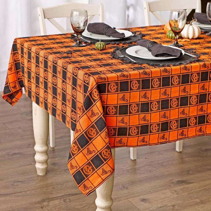 DII DII Halloween Party Tabletop Decor Reusable  Machine Washable Cotton Fabric Tablecloth 60x84 Orange  Black Buffalo Check - Image 5