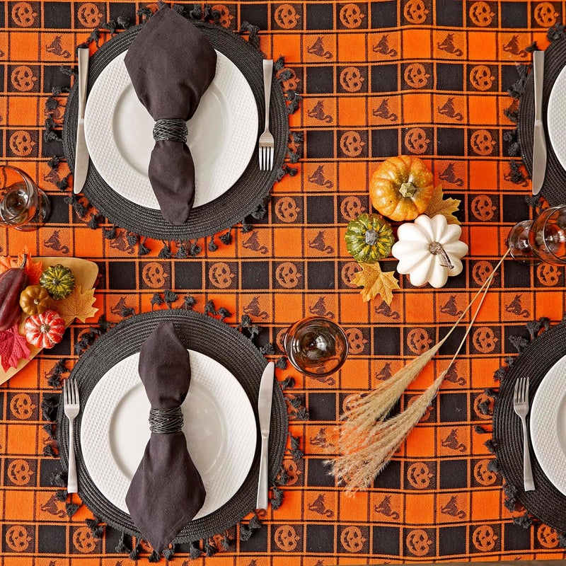 DII DII Halloween Party Tabletop Decor Reusable  Machine Washable Cotton Fabric Tablecloth 60x84 Orange  Black Buffalo Check - Image 3