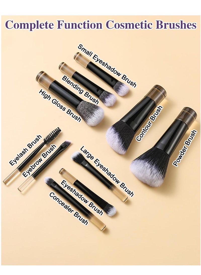 QIRRA 10 Pcs Portable Makeup Brush Set, Easy-Grip Full Function Mini Cosmetic Brush Set with Brush Bag  - Image 2