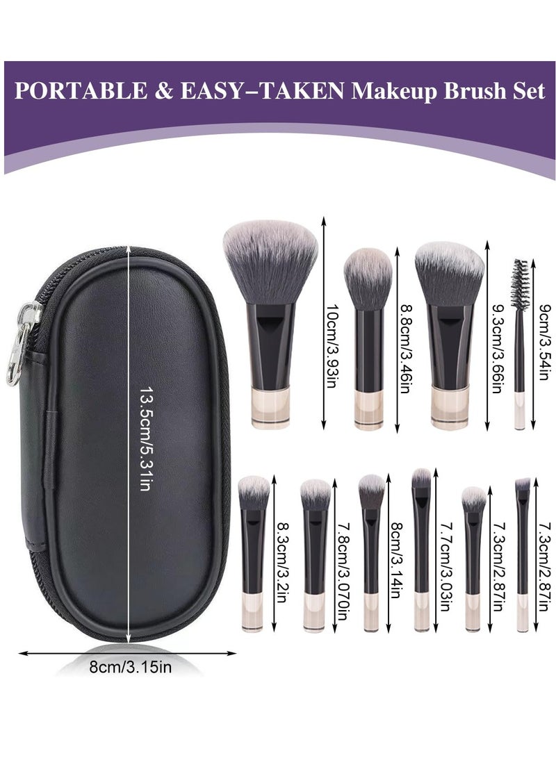 QIRRA 10 Pcs Portable Makeup Brush Set, Easy-Grip Full Function Mini Cosmetic Brush Set with Brush Bag  - Image 4