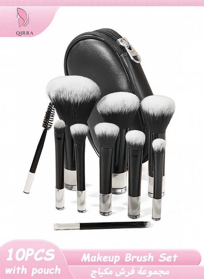 QIRRA 10 Pcs Portable Makeup Brush Set, Easy-Grip Full Function Mini Cosmetic Brush Set with Brush Bag  - Image 1
