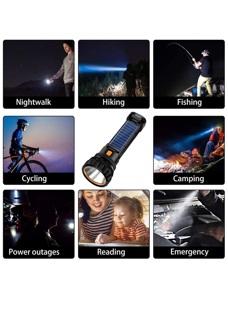 Flashlight, Solar or Rechargeable 1000 Lumens LED Flashlight Multi Function, with Emergency Strobe Light and 1200 Mah Battery, Power Supply USB Charging Cable, Fast Charging - Image 5