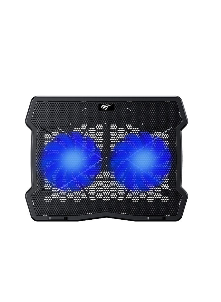 هافيت Cooling Pad Laptop Model F2075 ,With  LED blue light effect, powerful 2 fans, even heat dissipation , for laptops under 15.6 inches , made of iron mesh panel material , can use it in home , office , bedroom - Image 4