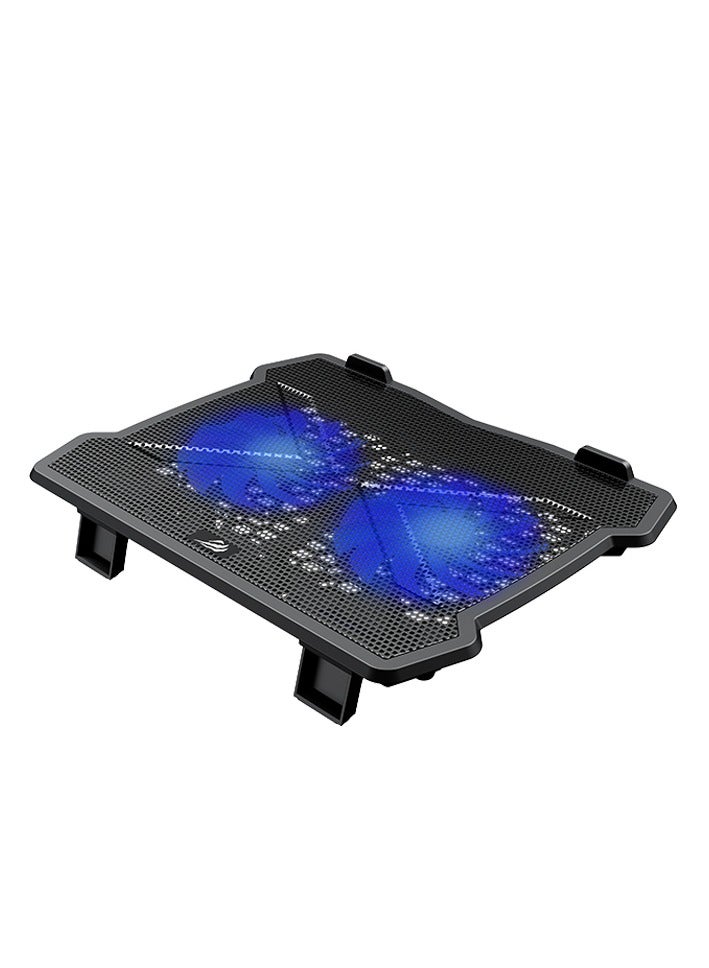 هافيت Cooling Pad Laptop Model F2075 ,With  LED blue light effect, powerful 2 fans, even heat dissipation , for laptops under 15.6 inches , made of iron mesh panel material , can use it in home , office , bedroom - Image 2